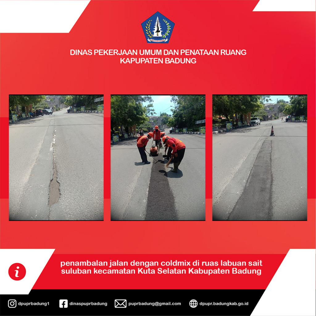 penambalan jalan dengan coldmix di ruas labuan sait suluban kec Kuta Selatan